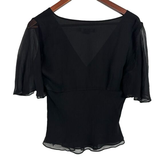 ECI New York Black Semi-Sheer Short Sleeve Blouse Women's Small V-Neck - Picture 4 of 6